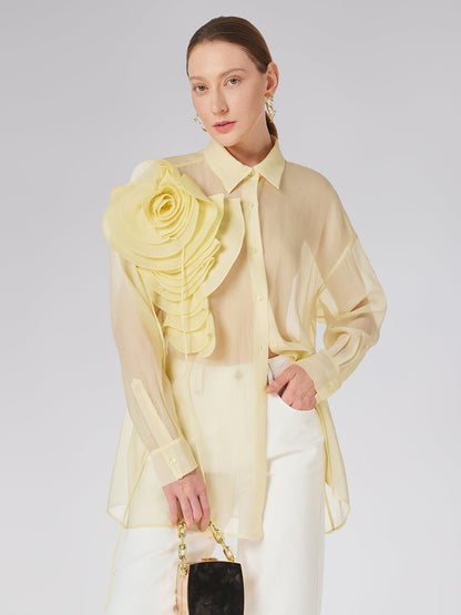 Şeffaf Üç Boyutlu Çiçekli Gömlek