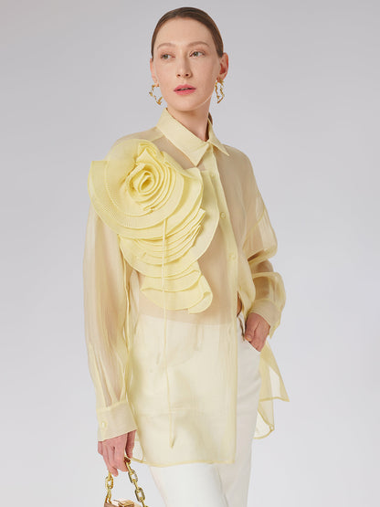 Şeffaf Üç Boyutlu Çiçekli Gömlek