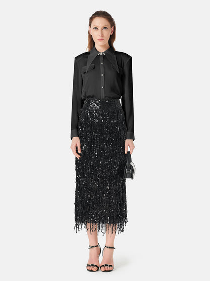 Sivri Yakalı İnce Pileli Gömlek