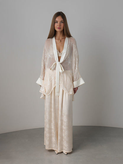 Jakarlı İpek Palazzo Pantolon