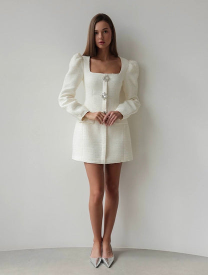 Kristal Düğmeli Tüvit Elbise