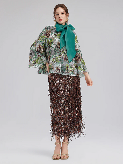 Püsküllü Pullu Midi Etek