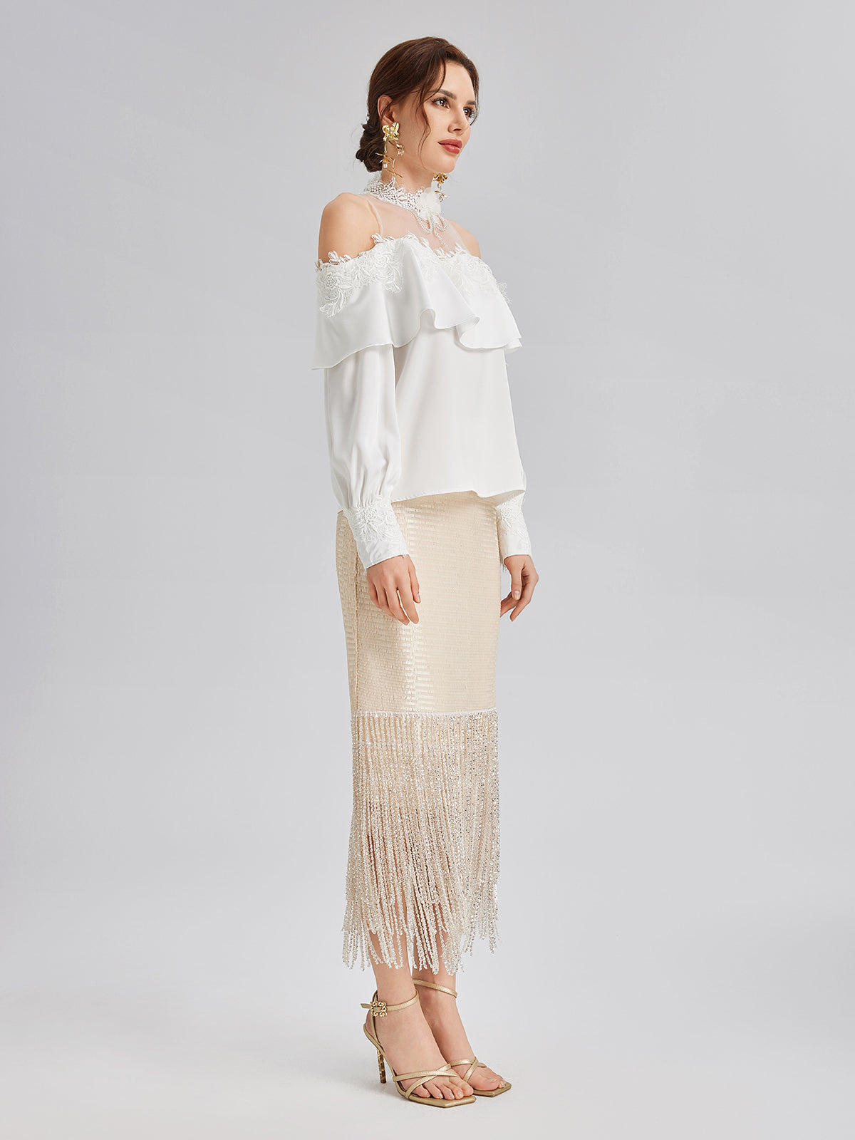 Pullu Kristal Püsküllü Yırtmaçlı Etek