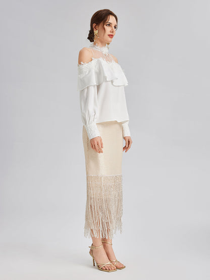 Pullu Kristal Püsküllü Yırtmaçlı Etek