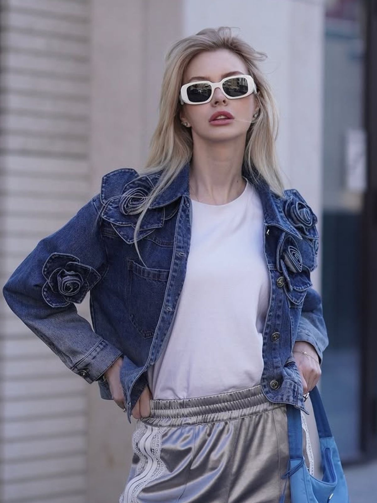 El Yapımı Çiçekli Renk Geçişli Kot Ceket