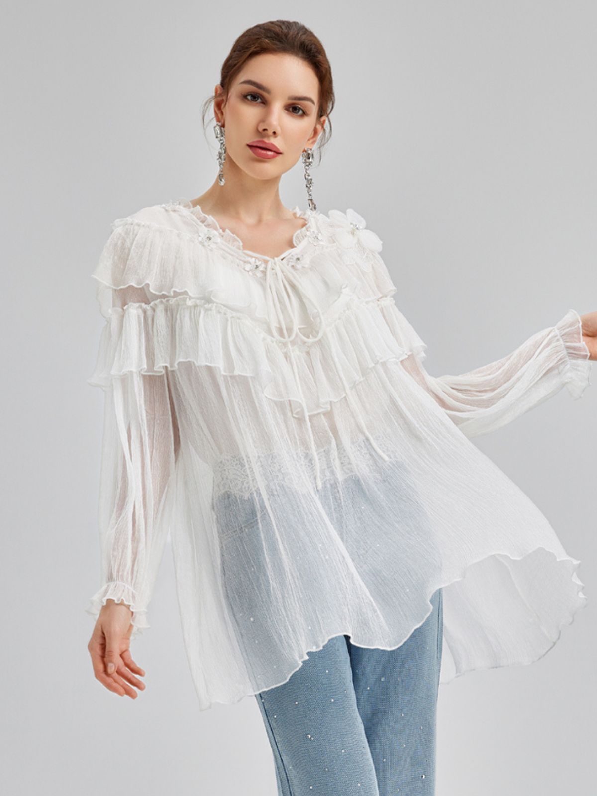 Fırfırlı İpek Tasarım Bluz