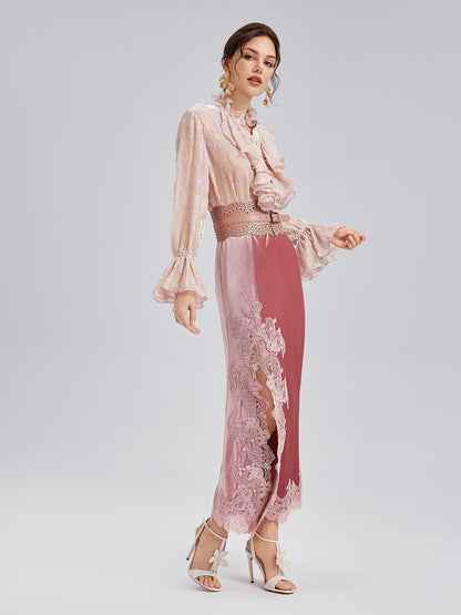 Parlak İpek Yakma Kadife Bluz