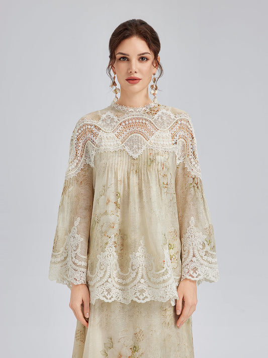 İpek-Keten Barok Dantel Bluz