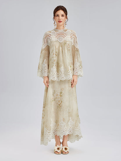 İpek-Keten Barok Dantel Bluz