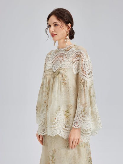 İpek-Keten Barok Dantel Bluz