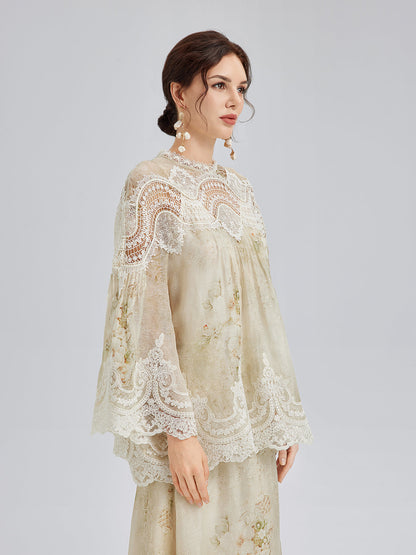 İpek-Keten Barok Dantel Bluz