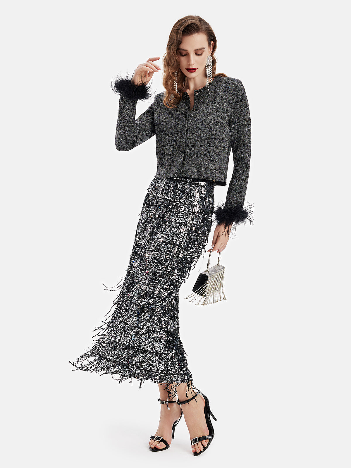 Püsküllü Pullu Midi Etek