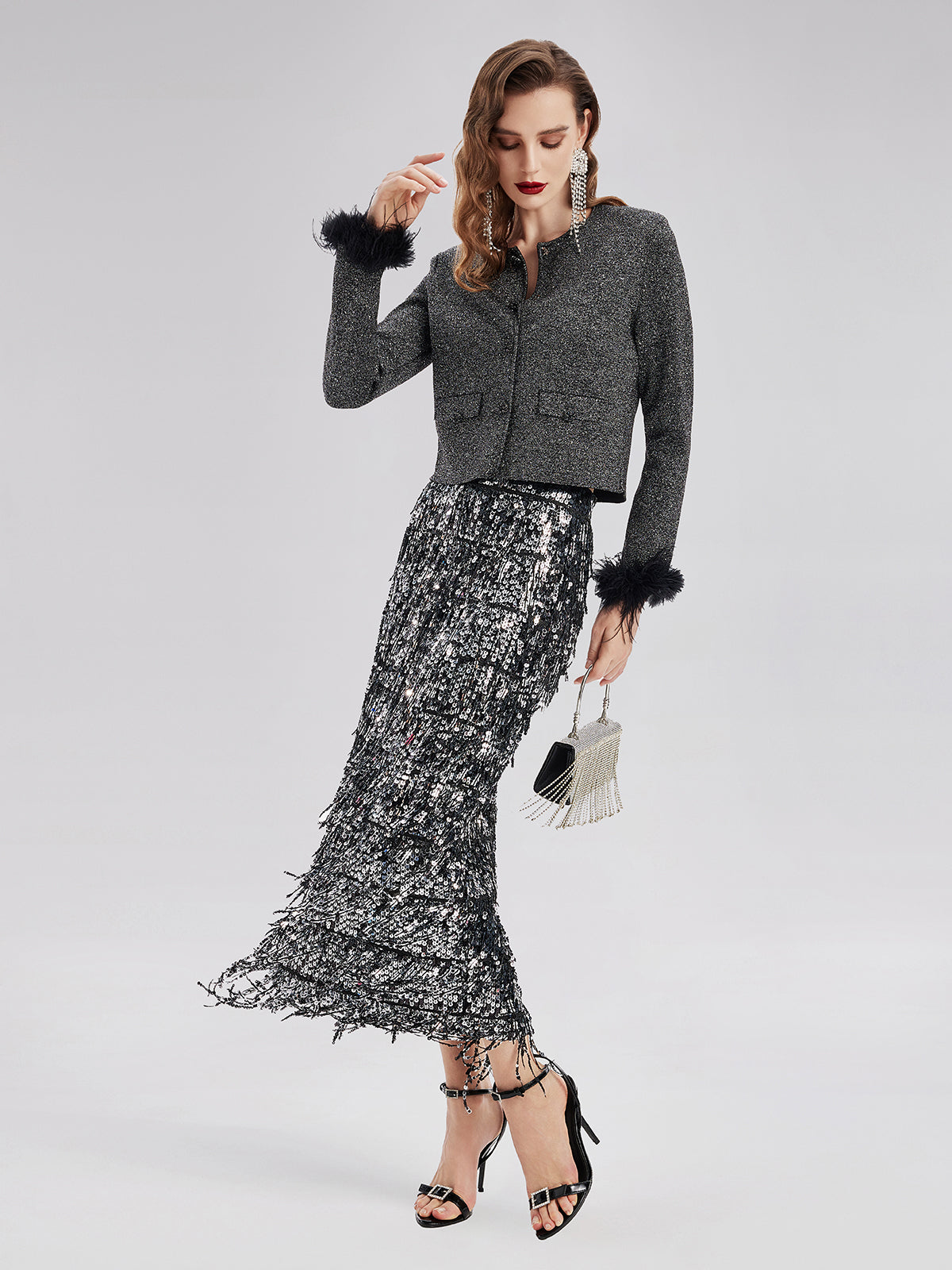 Lüks Çıkarılabilir Tüylü Yün Triko Ceket