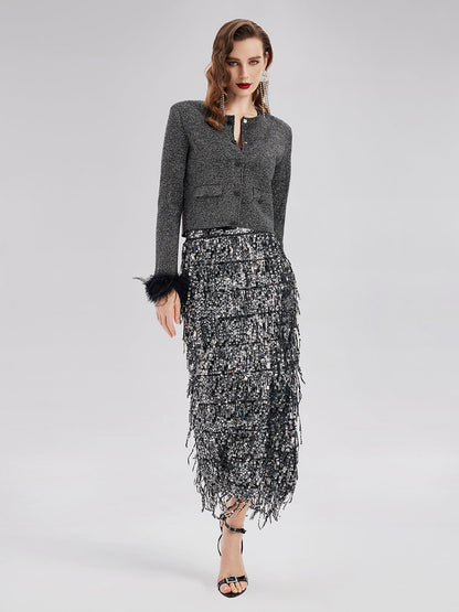 Lüks Çıkarılabilir Tüylü Yün Triko Ceket