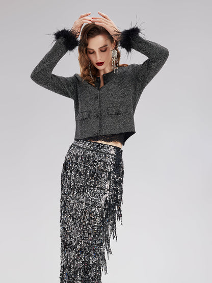 Lüks Çıkarılabilir Tüylü Yün Triko Ceket