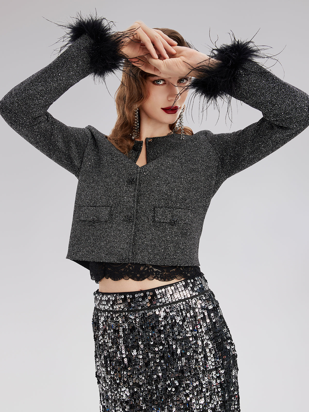 Lüks Çıkarılabilir Tüylü Yün Triko Ceket