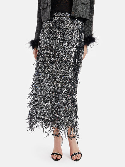 Püsküllü Pullu Midi Etek