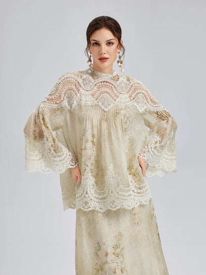 İpek-Keten Barok Dantel Bluz