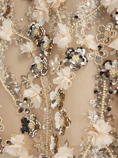 Pullu Çiçek Nakışlı Lastikli Balık Etek