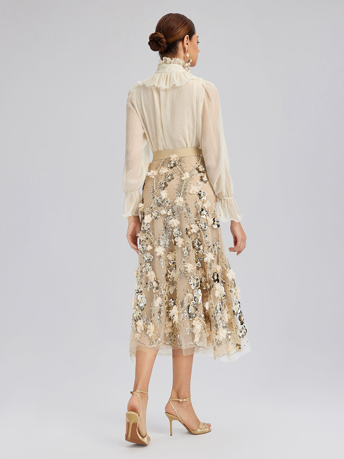 Pullu Çiçek Nakışlı Lastikli Balık Etek