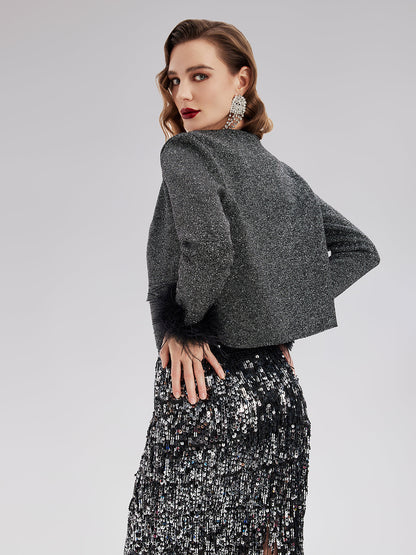 Lüks Çıkarılabilir Tüylü Yün Triko Ceket