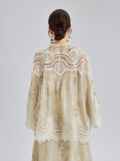 İpek-Keten Barok Dantel Bluz