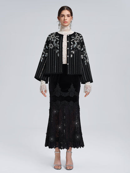 %100 Yün Pullu Nakışlı Ceket