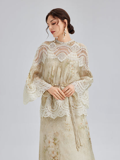 İpek-Keten Barok Dantel Bluz