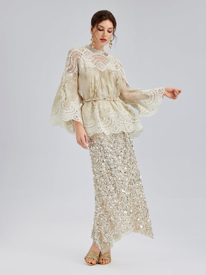 İpek-Keten Barok Dantel Bluz