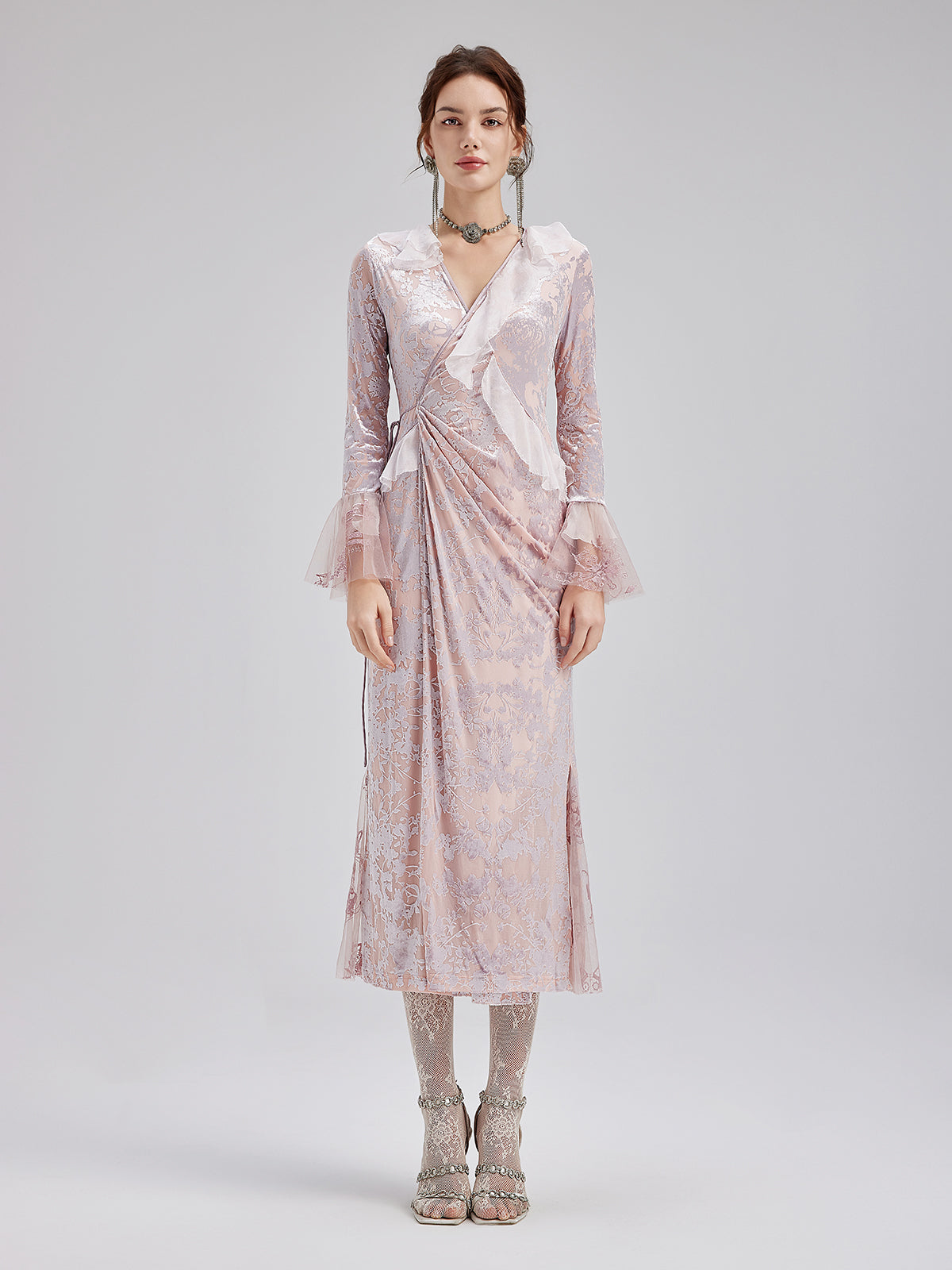 Fransız İpek Kadife Dantel Elbise