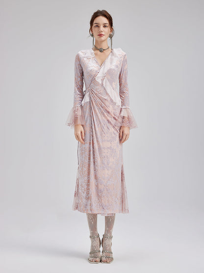 Fransız İpek Kadife Dantel Elbise