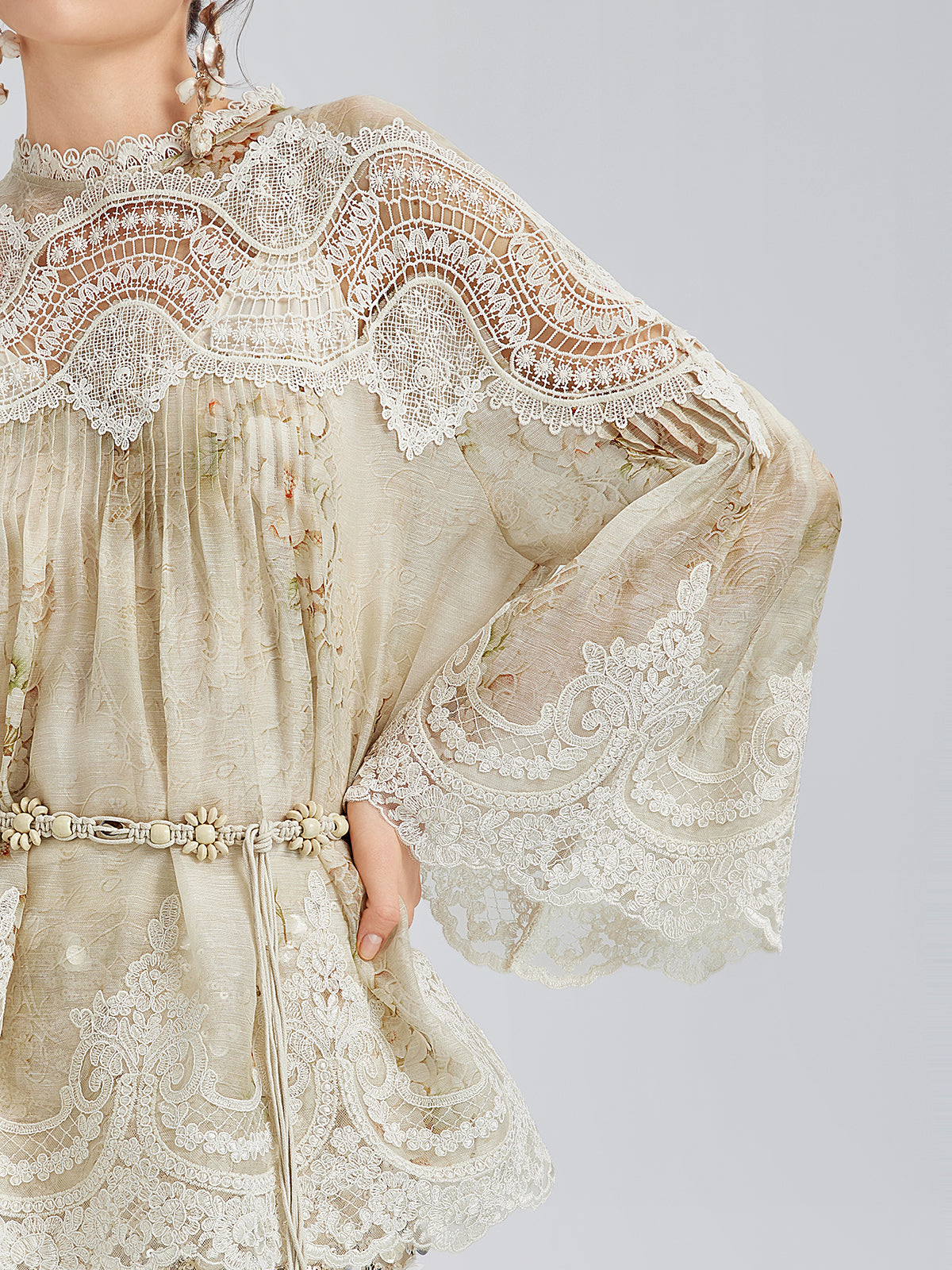 İpek-Keten Barok Dantel Bluz