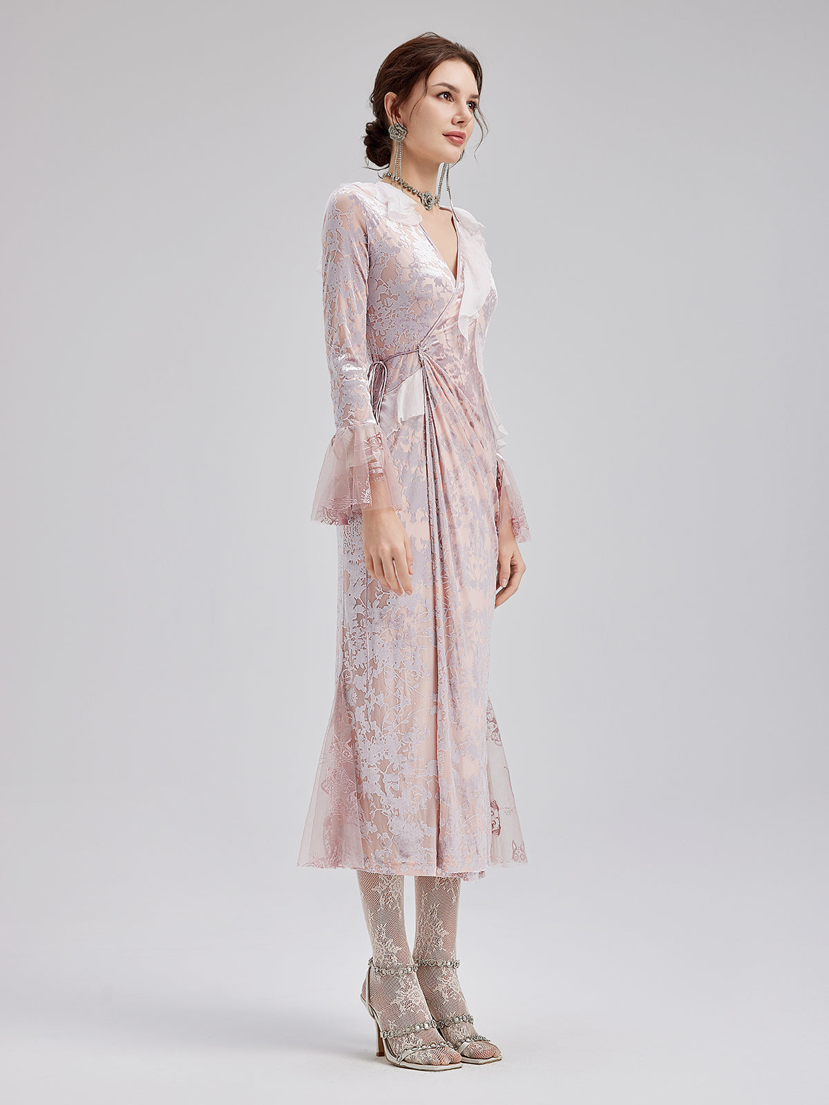 Fransız İpek Kadife Dantel Elbise