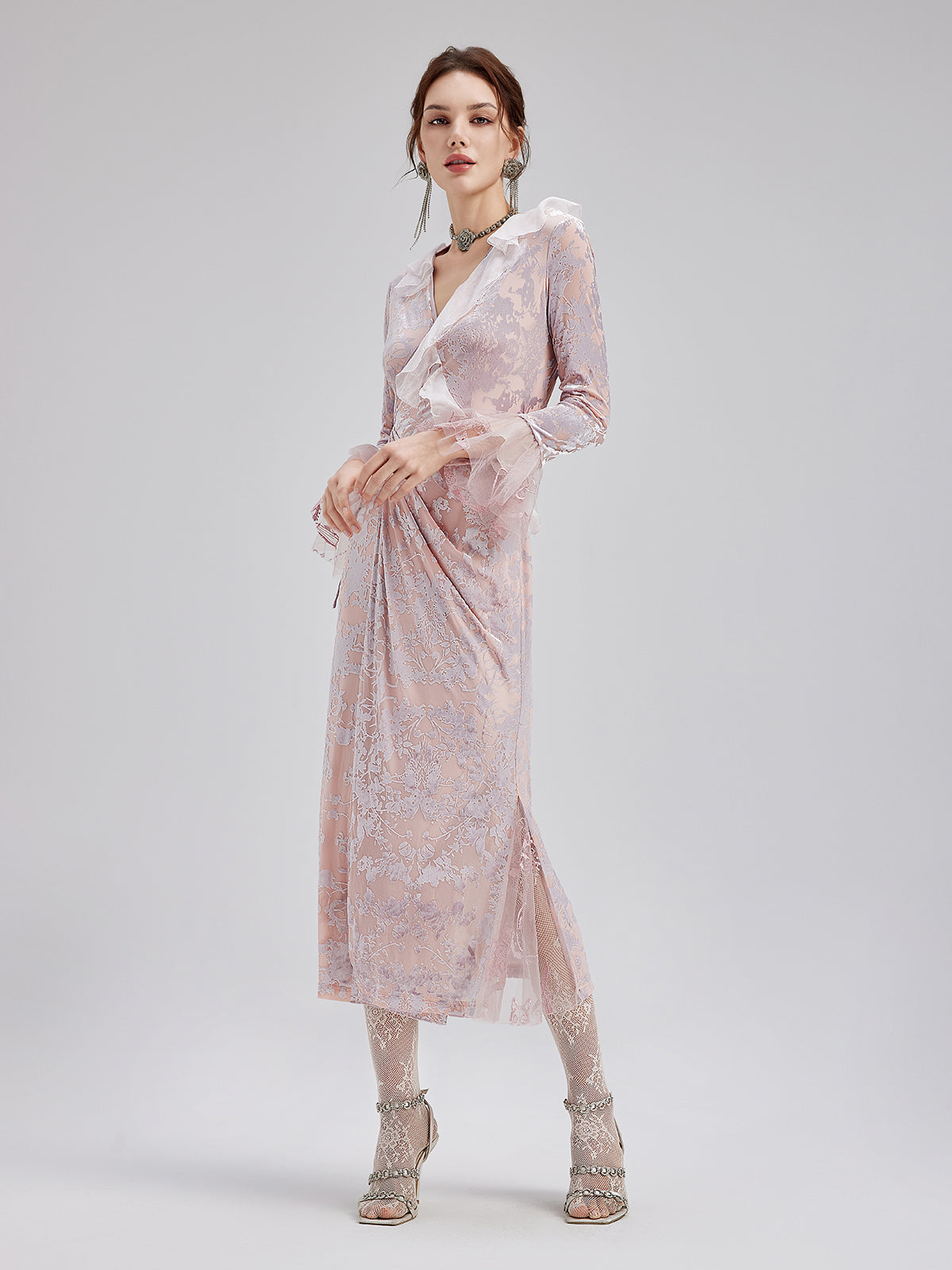 Fransız İpek Kadife Dantel Elbise