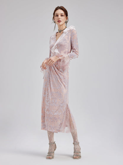 Fransız İpek Kadife Dantel Elbise