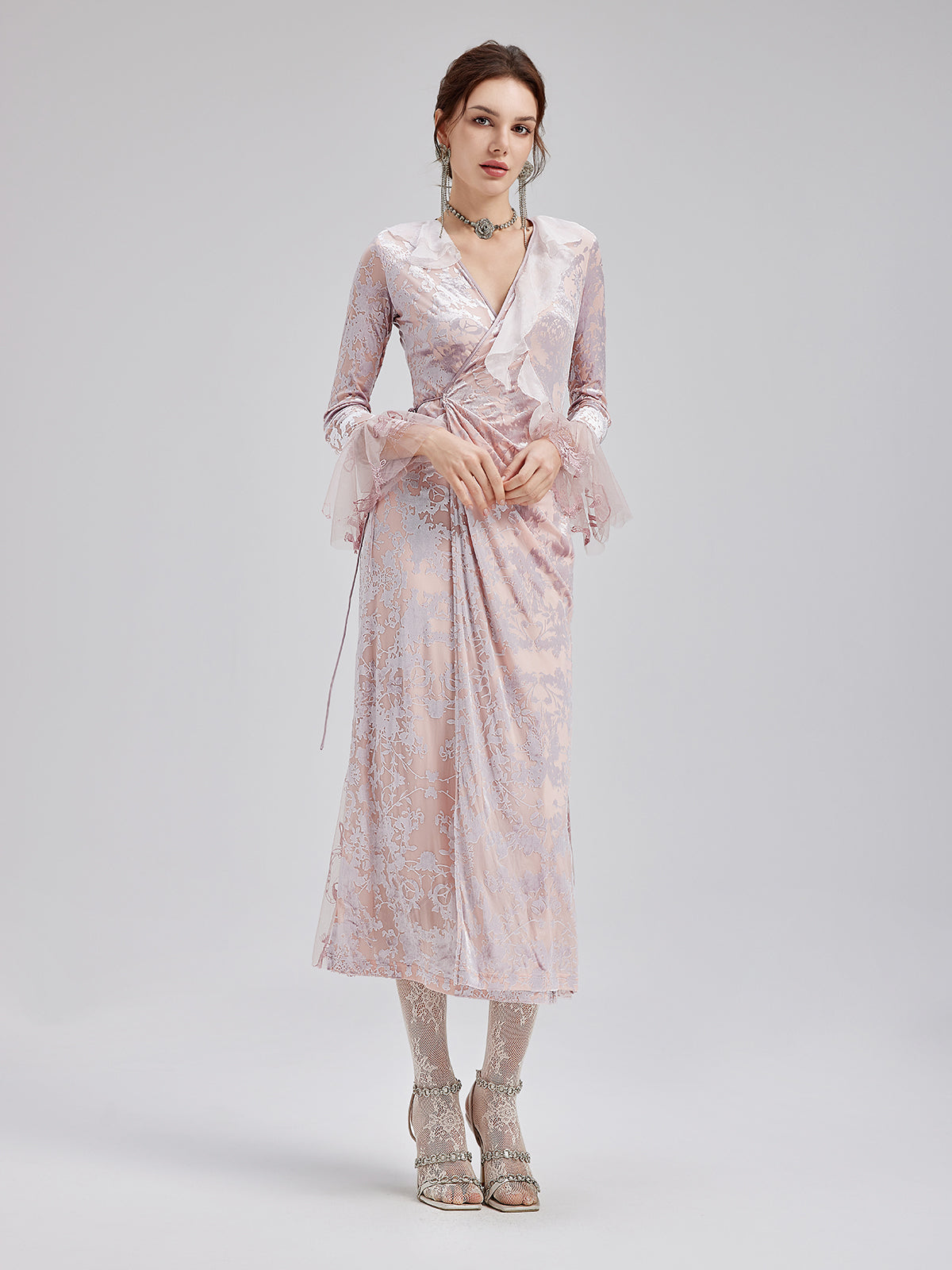 Fransız İpek Kadife Dantel Elbise