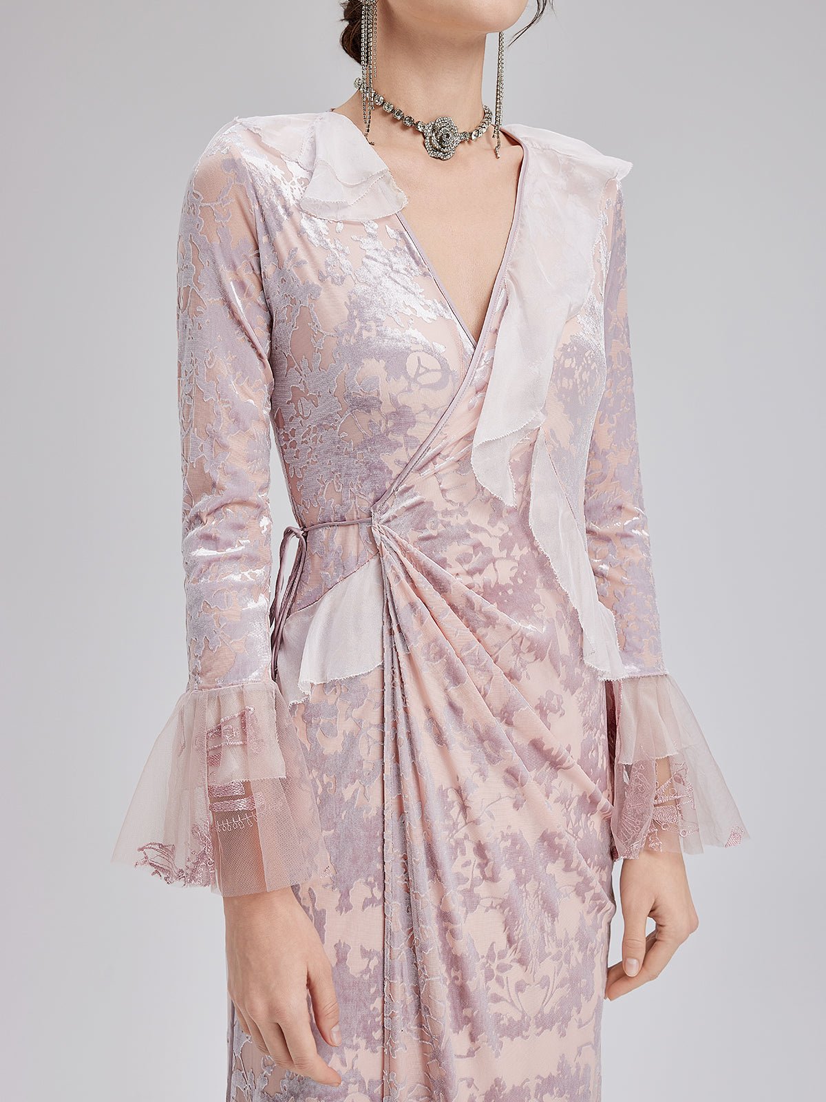 Fransız İpek Kadife Dantel Elbise