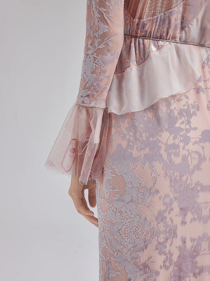 Fransız İpek Kadife Dantel Elbise