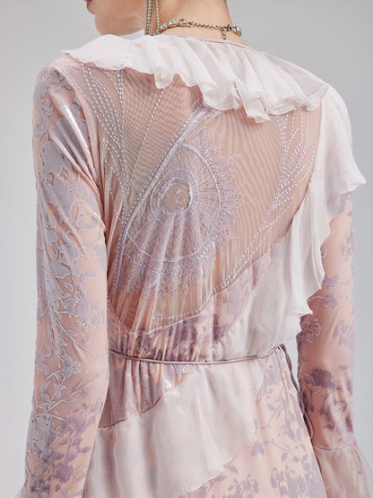 Fransız İpek Kadife Dantel Elbise