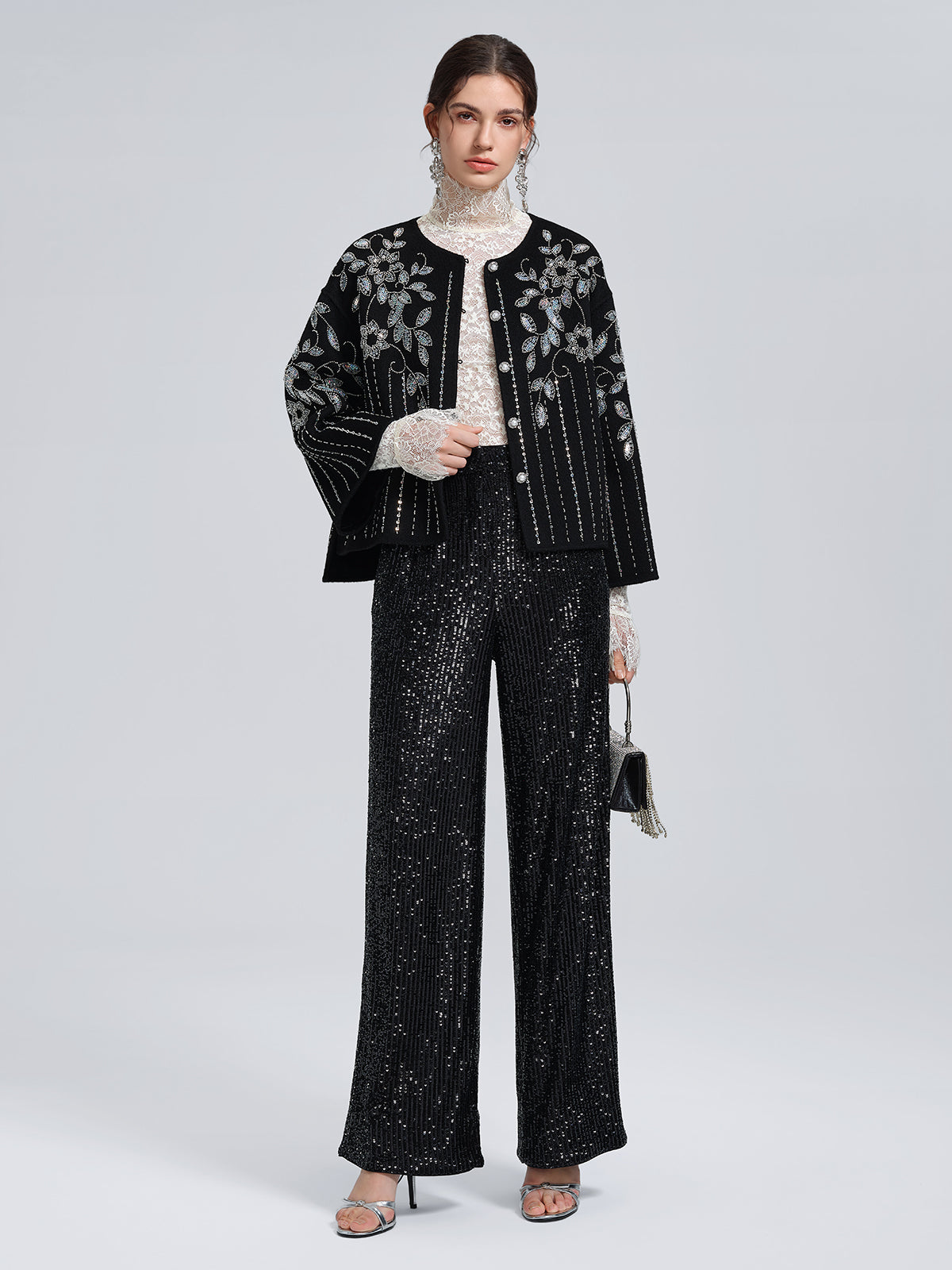 %100 Yün Pullu Nakışlı Ceket