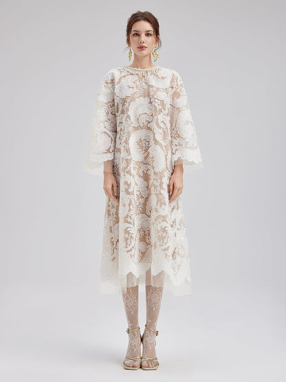 Özel Nakışlı Dantel Boncuklu Elbise