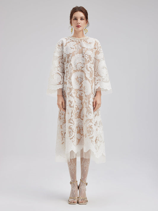 Özel Nakışlı Dantel Boncuklu Elbise