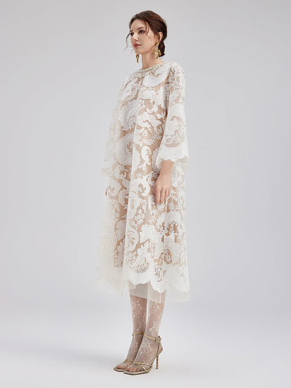 Özel Nakışlı Dantel Boncuklu Elbise