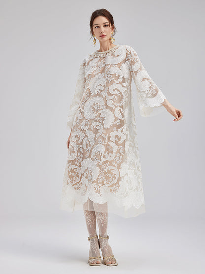 Özel Nakışlı Dantel Boncuklu Elbise