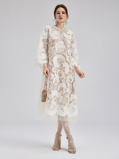 Özel Nakışlı Dantel Boncuklu Elbise