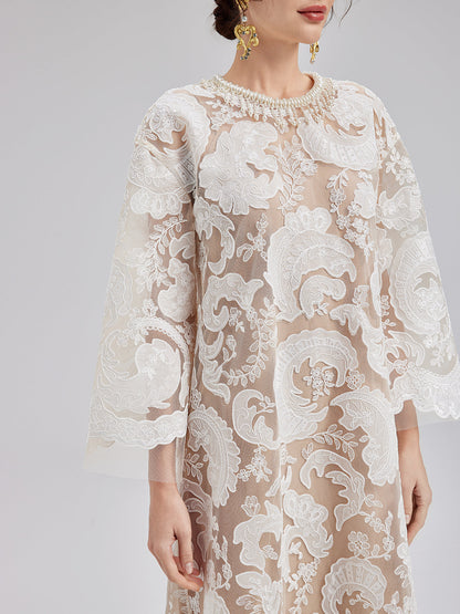 Özel Nakışlı Dantel Boncuklu Elbise