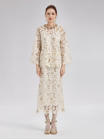 Dokulu Dantel Boncuklu Bluz