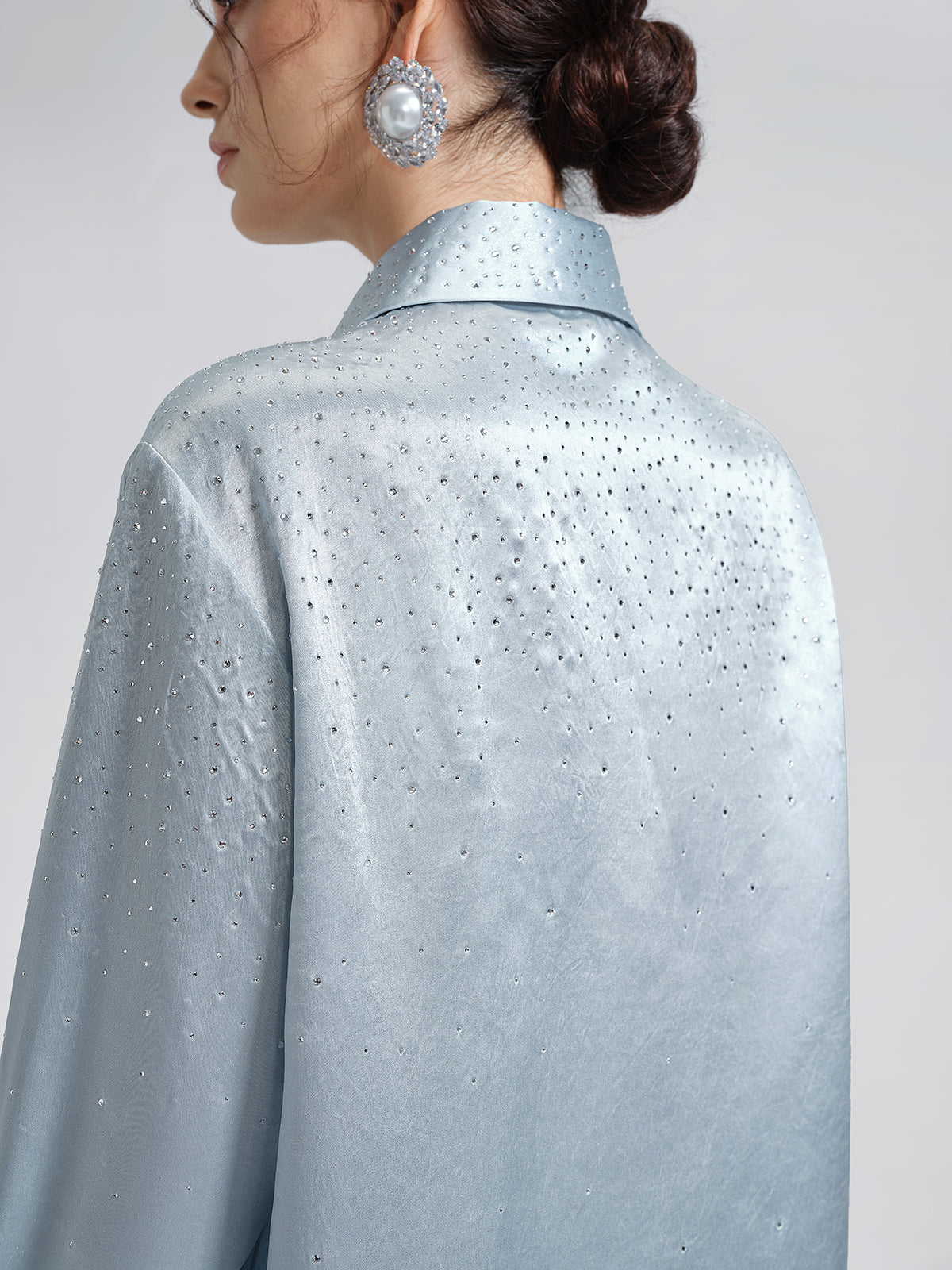 Saten Taşlı 3 Boyutlu Çiçekli Gömlek