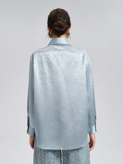 Saten Taşlı 3 Boyutlu Çiçekli Gömlek