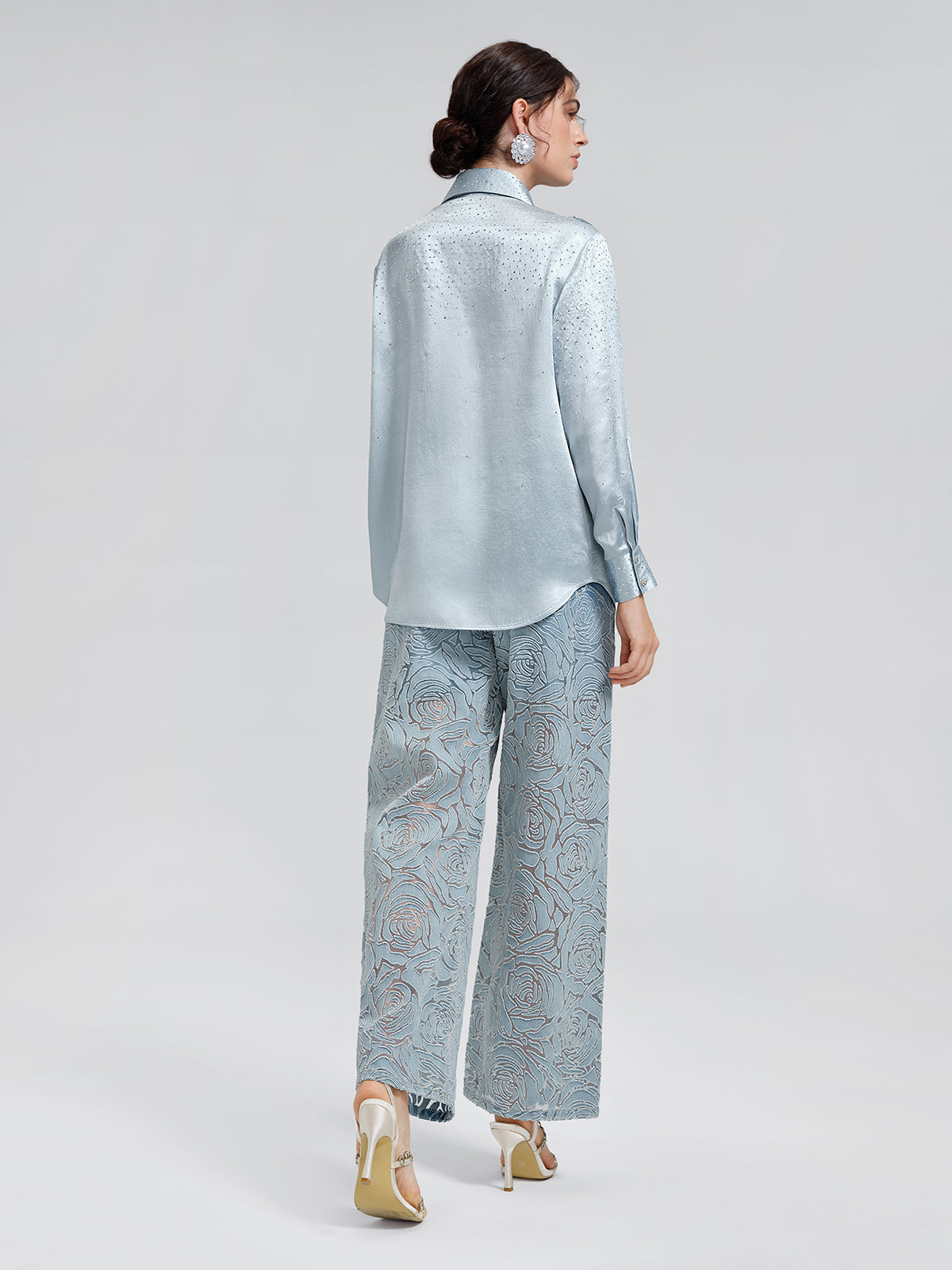 Gül Desenli Renk Geçişli Kot Pantolon